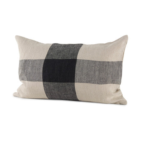 Raquel Beige and Black Fabric Plaid Decorative Pillow Cover