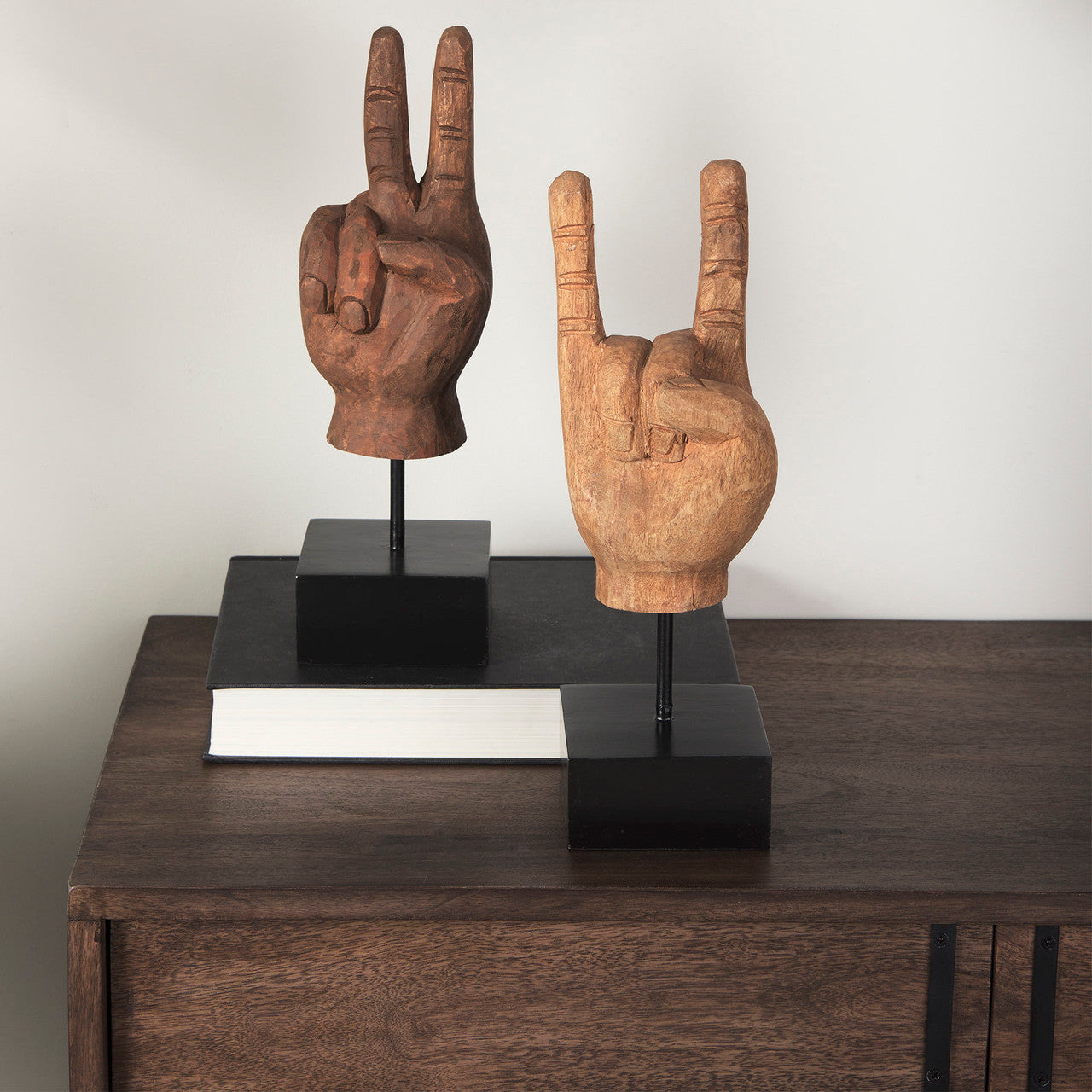 Saxum 4L x 4W Natural Wooden Carved Hang Loose Hand