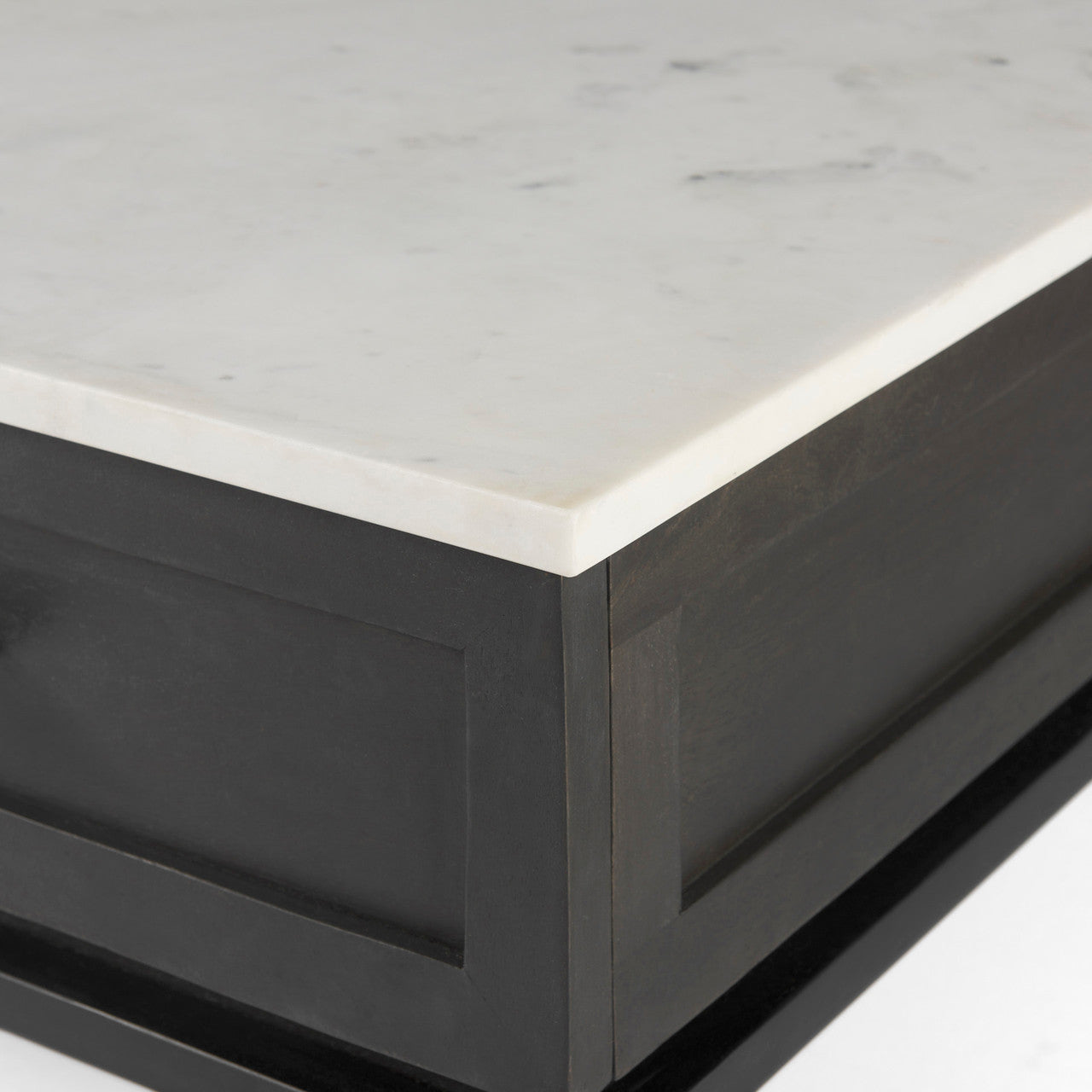 Divina Black-Brown Wood w/ White Marble Top and Black Metal Base 1 Drawer Side Table