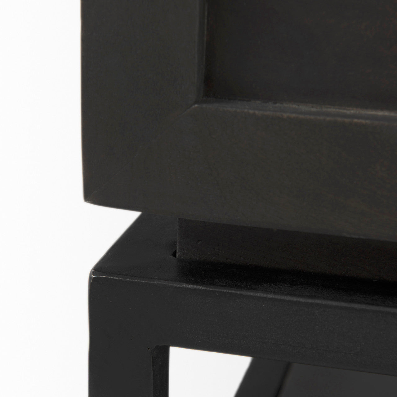 Divina Black-Brown Wood w/ White Marble Top and Black Metal Base 1 Drawer Side Table
