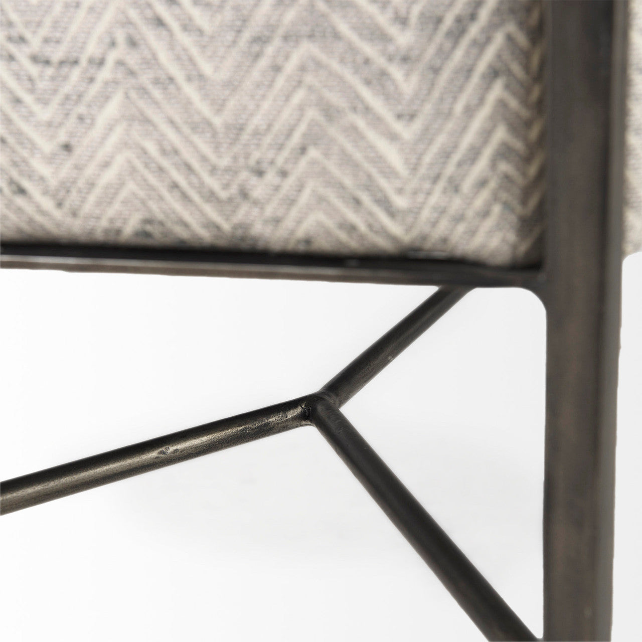 Charlotte  55.0L Gray Herringbone Fabric Seat w/ Antique Nickel Metal Frame Bench
