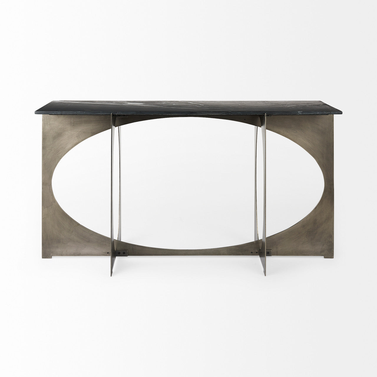 Reinhold IV Black Marble Top Iron Console Table