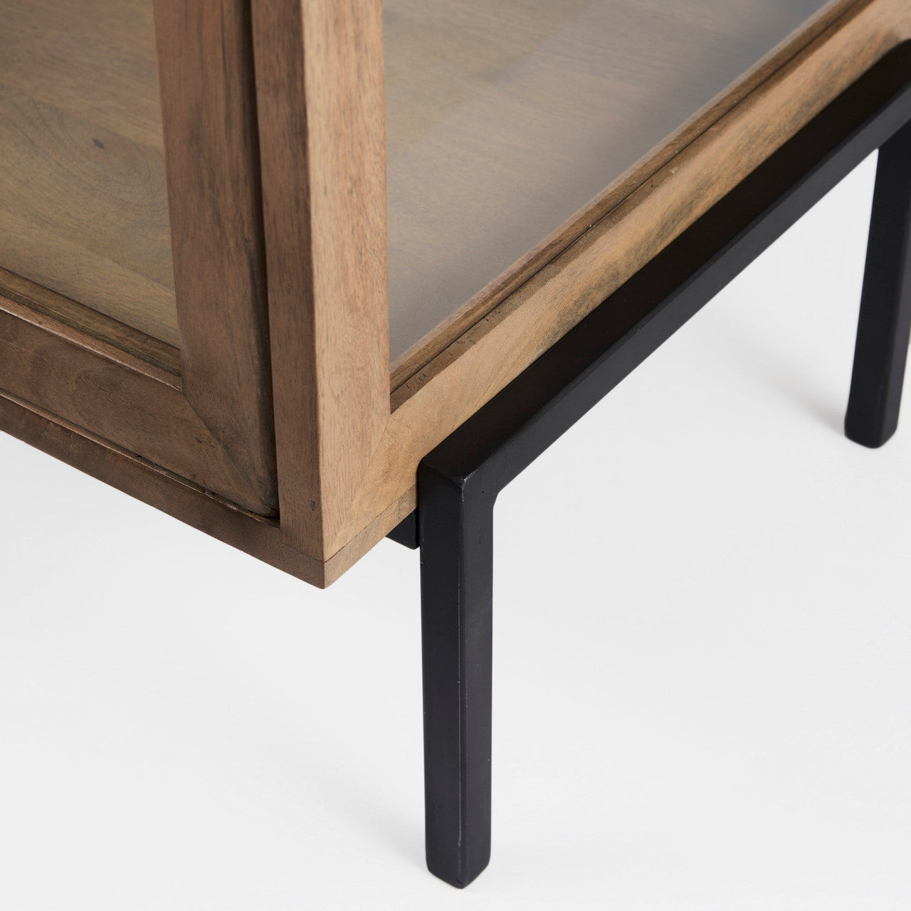 Arelius 20L x 18W x 26H Light Brown Wood W/ Black Metal Frame End/Side Table