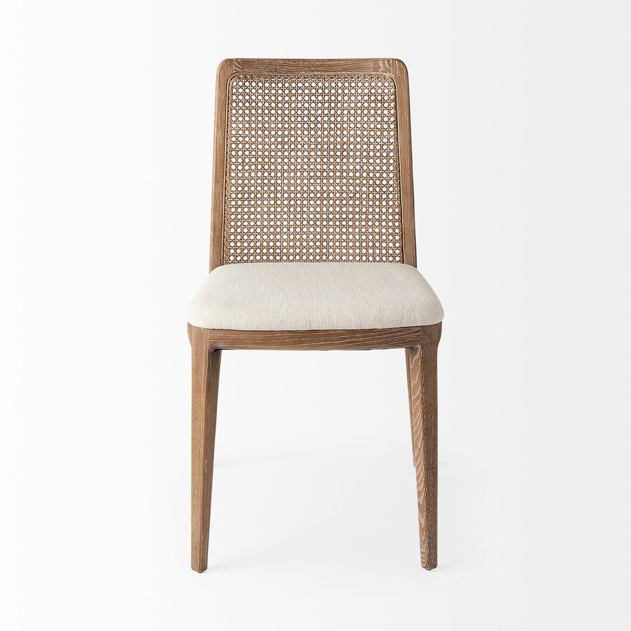 Clara Light Brown Wood W/ Cream Fabric Seat and Cane Back Armless Dining Chair