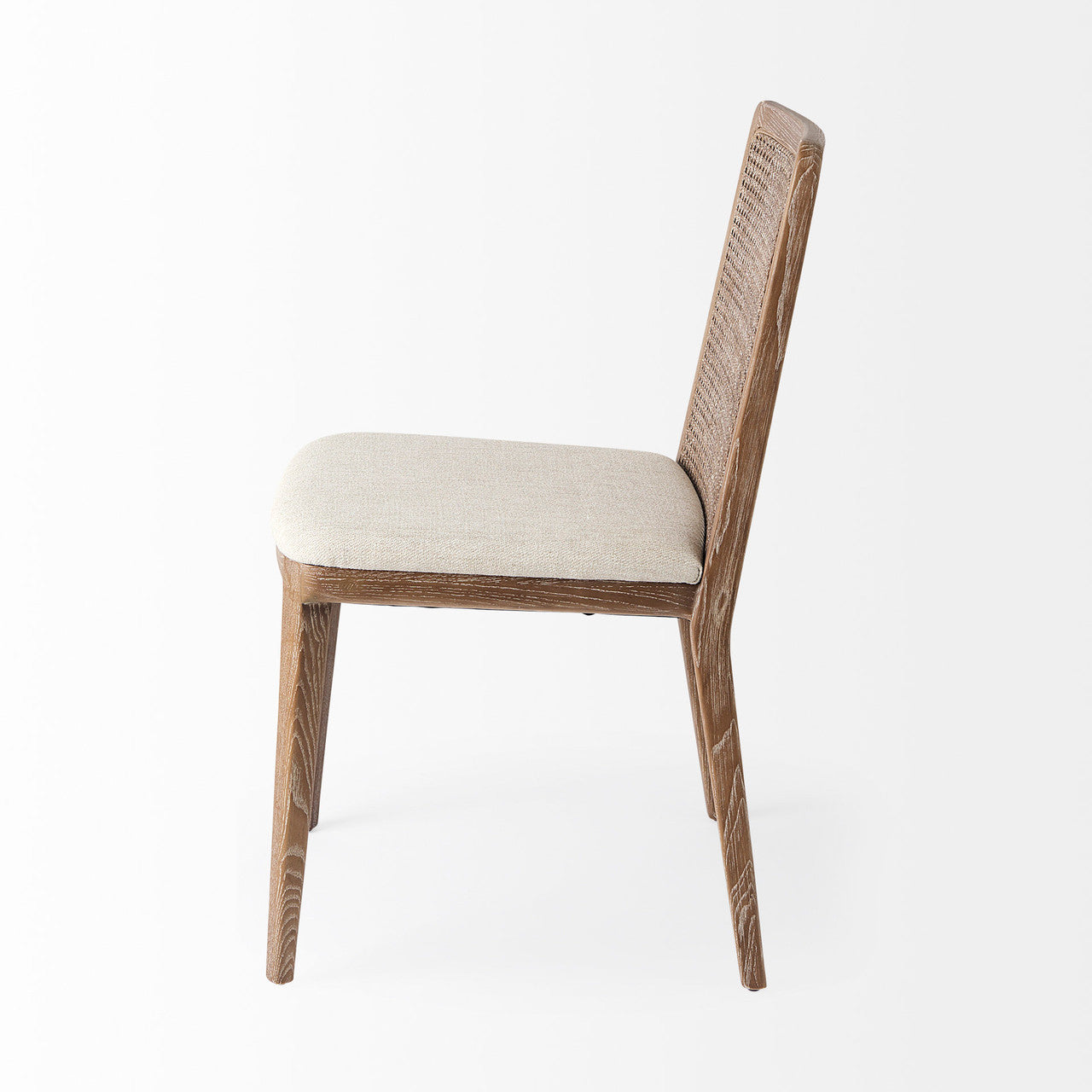 Clara Light Brown Wood W/ Cream Fabric Seat and Cane Back Armless Dining Chair
