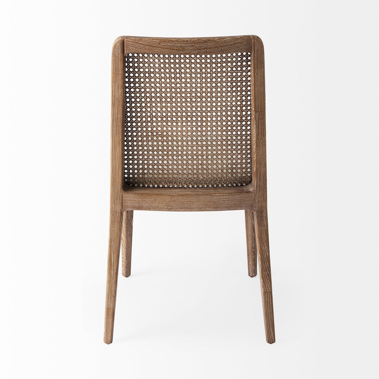 Clara Light Brown Wood W/ Cream Fabric Seat and Cane Back Armless Dining Chair