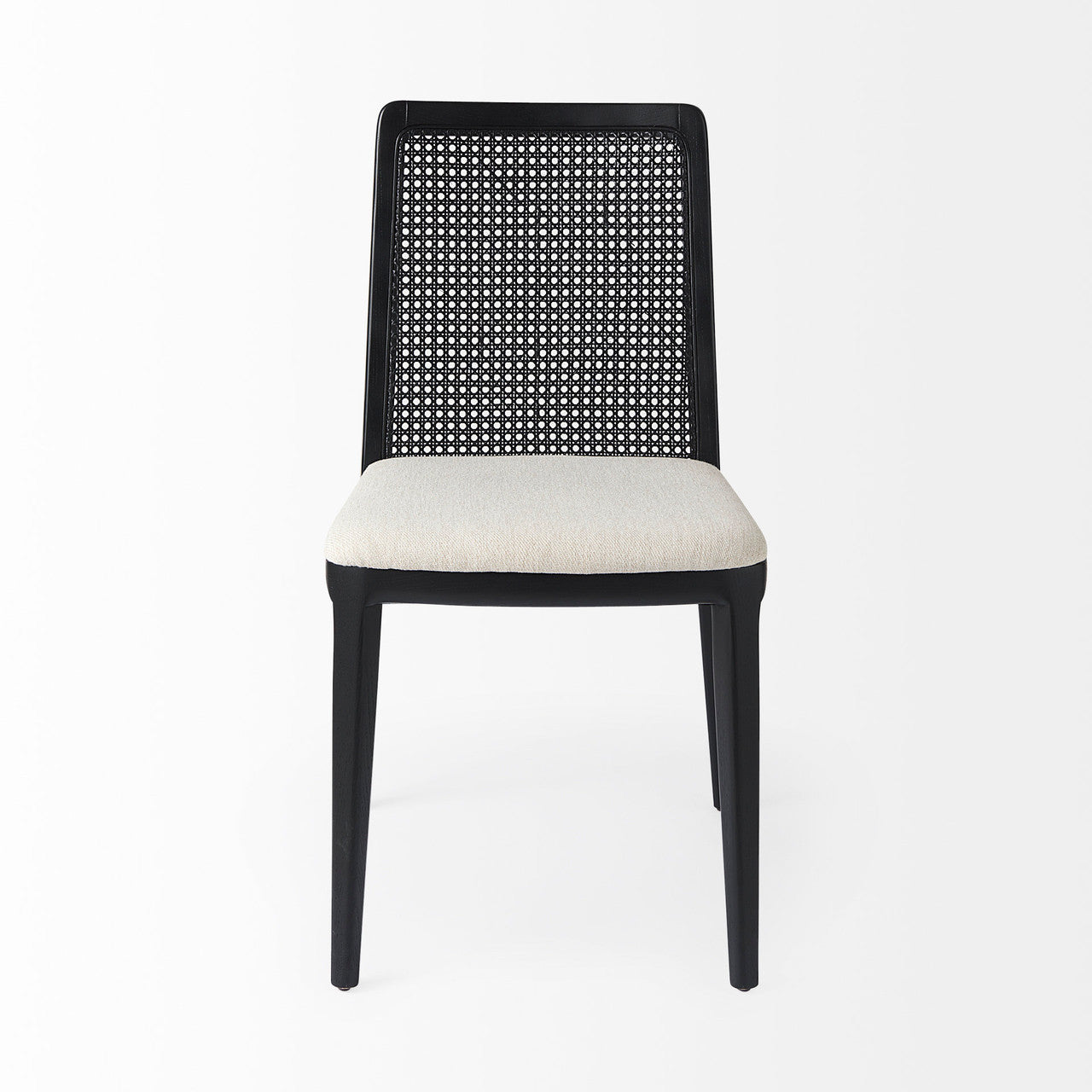 Clara Black Wood W/ Cream Fabric Seat and Cane Back Armless Dining Chair