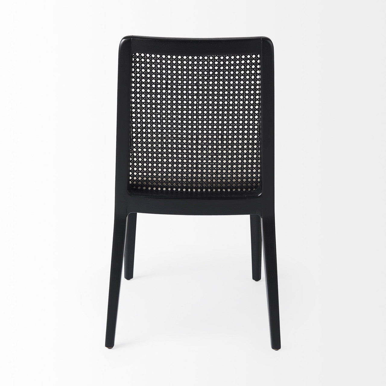 Clara Black Wood W/ Cream Fabric Seat and Cane Back Armless Dining Chair