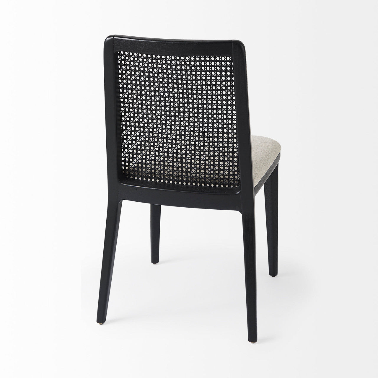 Clara Black Wood W/ Cream Fabric Seat and Cane Back Armless Dining Chair