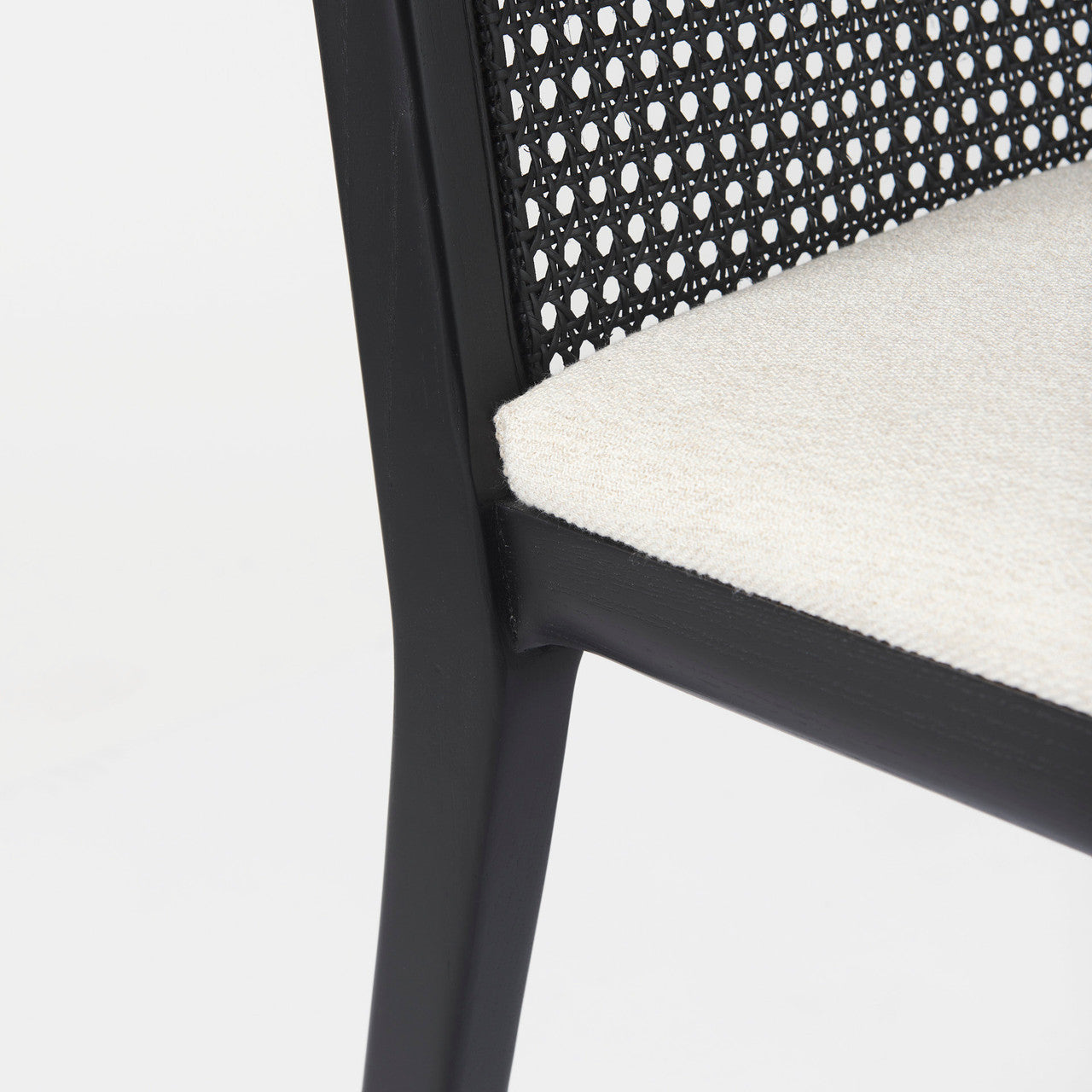 Clara Black Wood W/ Cream Fabric Seat and Cane Back Armless Dining Chair