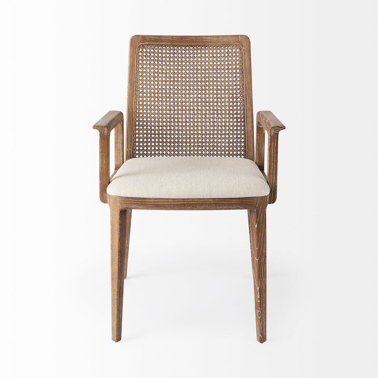 Clara Light Brown Wood W/ Cream Fabric Seat and Cane Back Dining Chair