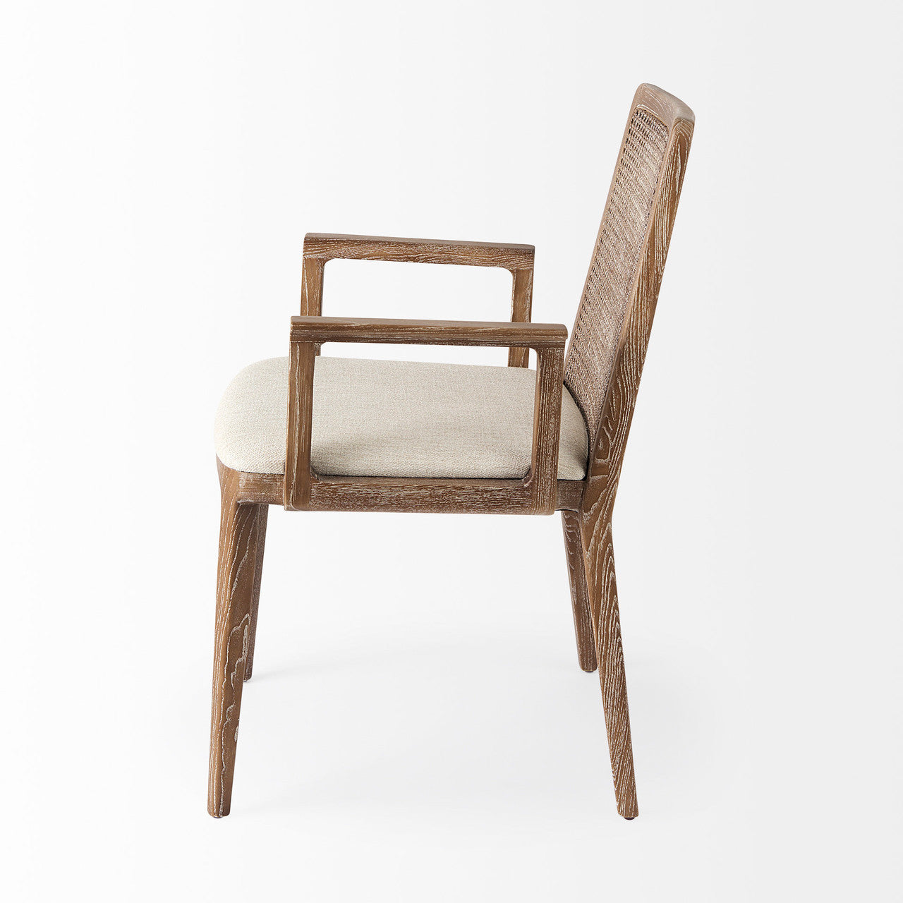 Clara Light Brown Wood W/ Cream Fabric Seat and Cane Back Dining Chair