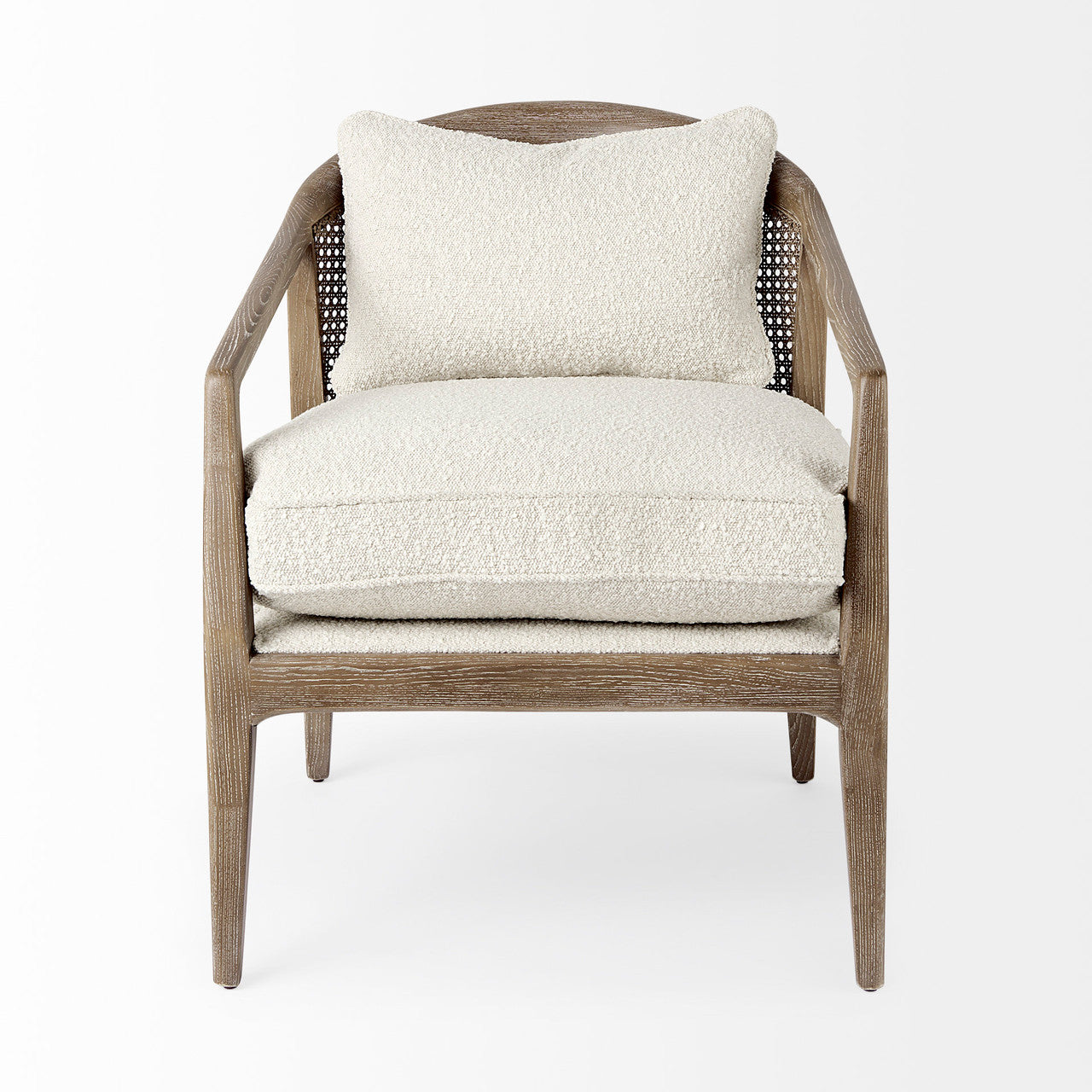 Landon 25.6L x 29.1W x 30.5H Light Brown Wood W/ Cream Fabric Seat and Cane Back Accent Chair