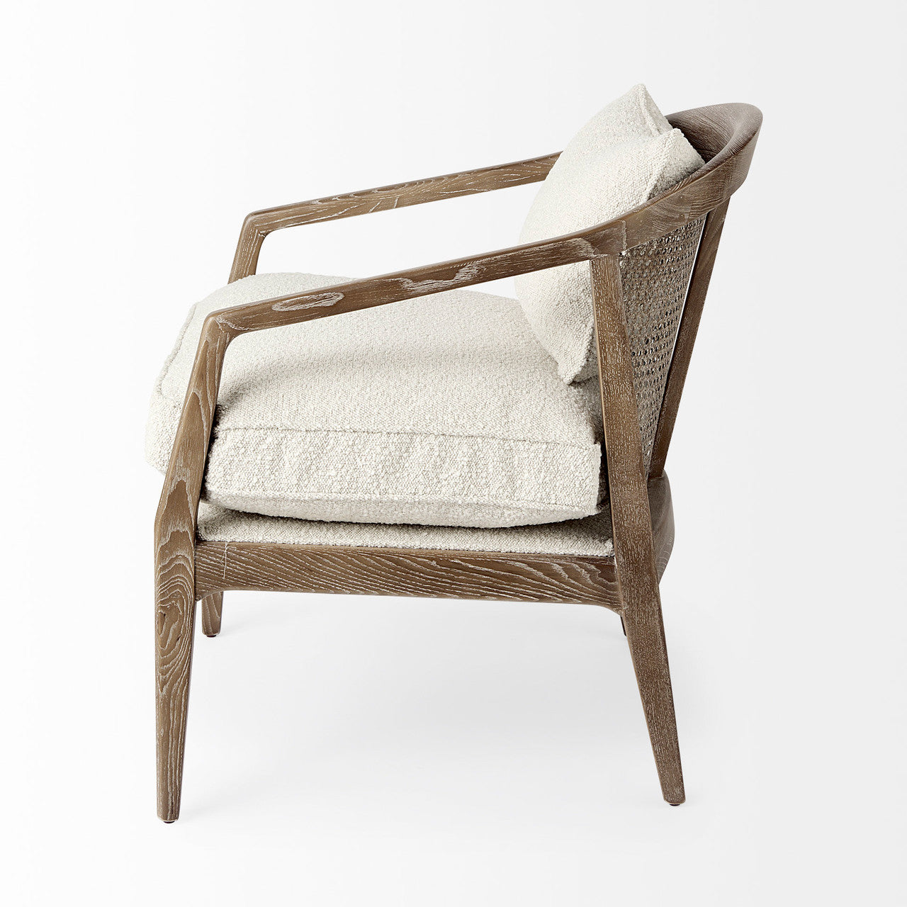 Landon 25.6L x 29.1W x 30.5H Light Brown Wood W/ Cream Fabric Seat and Cane Back Accent Chair