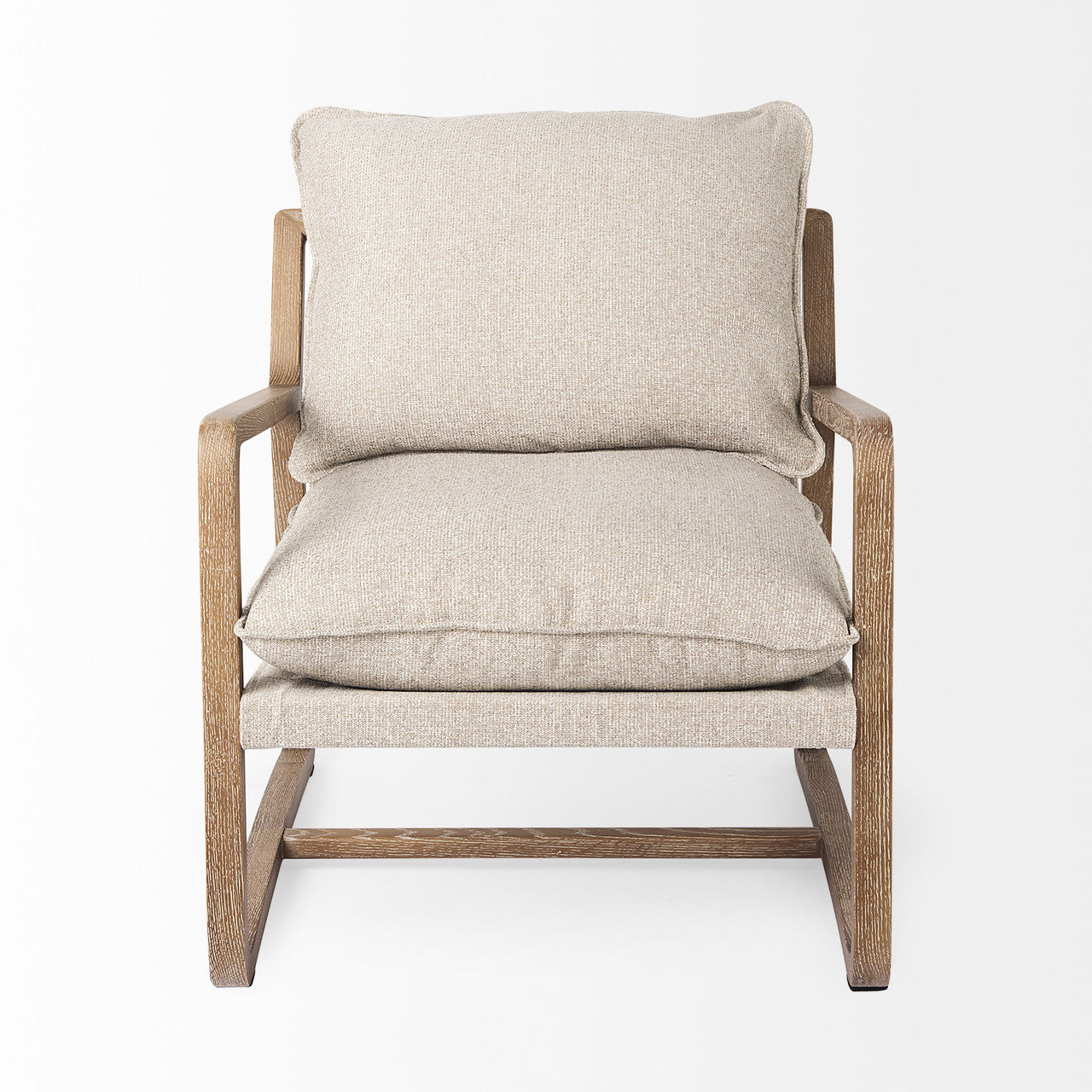 Brayden 28.3L x 34.1W x 35H Light Brown Wood W/ Beige Fabric Seat Accent Chair