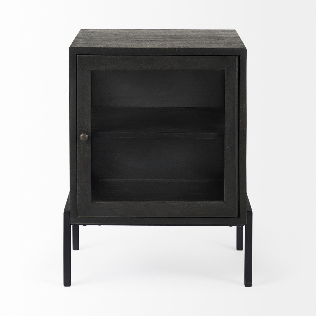 Arelius 20L x 18W x 26H Black-Brown Wood W/ Black Metal Frame End/Side Table