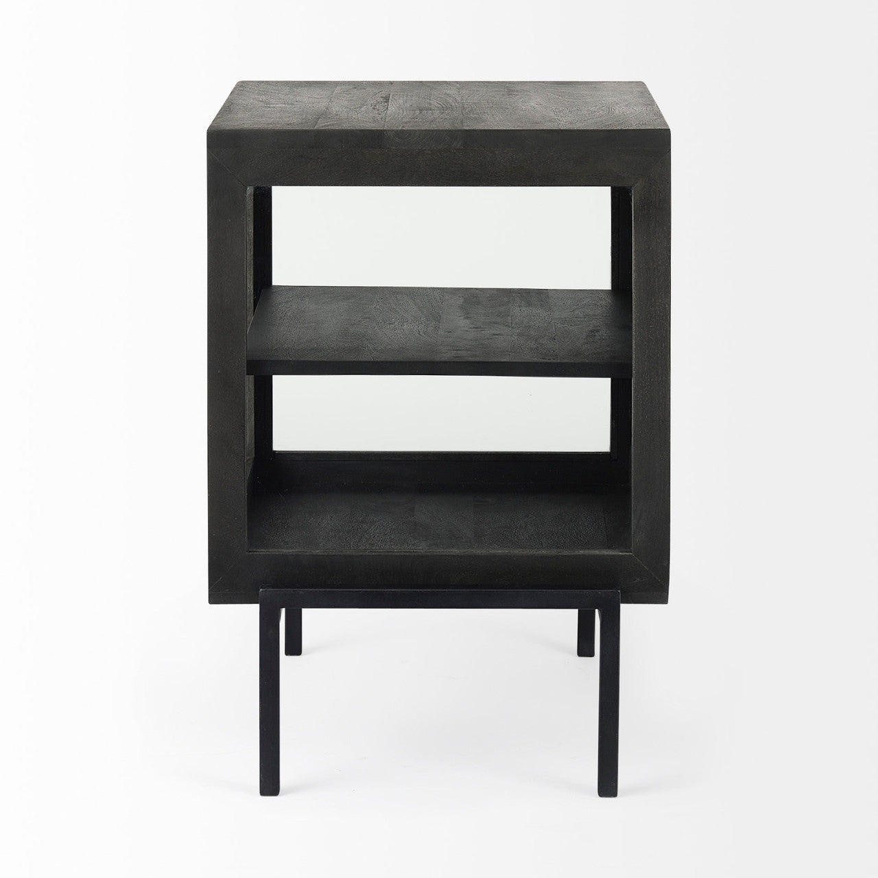 Arelius 20L x 18W x 26H Black-Brown Wood W/ Black Metal Frame End/Side Table