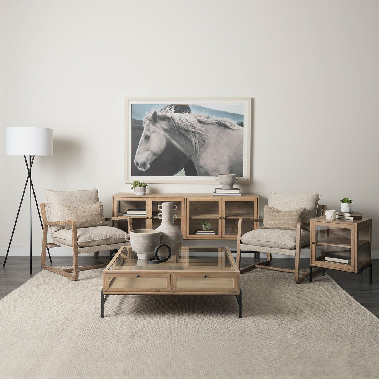 Arelius 20L x 18W x 26H Light Brown Wood W/ Black Metal Frame End/Side Table