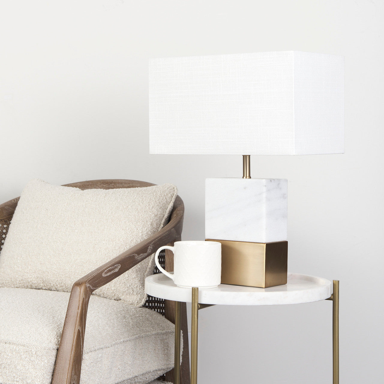Stella 17L x 17W White Round Marble Top W/Gold Base Accent Table
