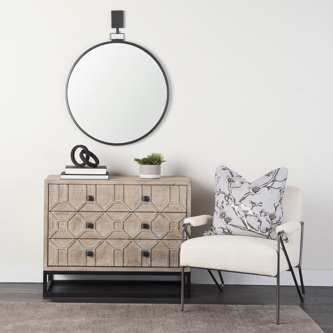 Vicunya Cream Fabric W/Gun Metal Gray Metal Frame Accent Chair