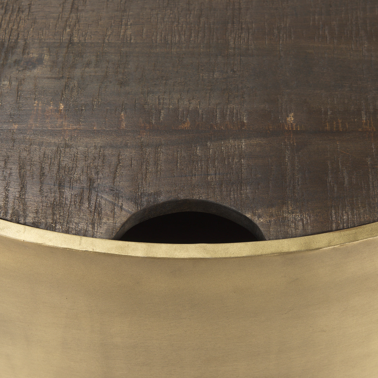 Eclipse Antique Brass Metal Drum Base w/ Dark Brown Wood Top Nested Coffee Table