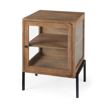 Arelius Light Brown Wood W/ Black Metal Frame End/Side Table