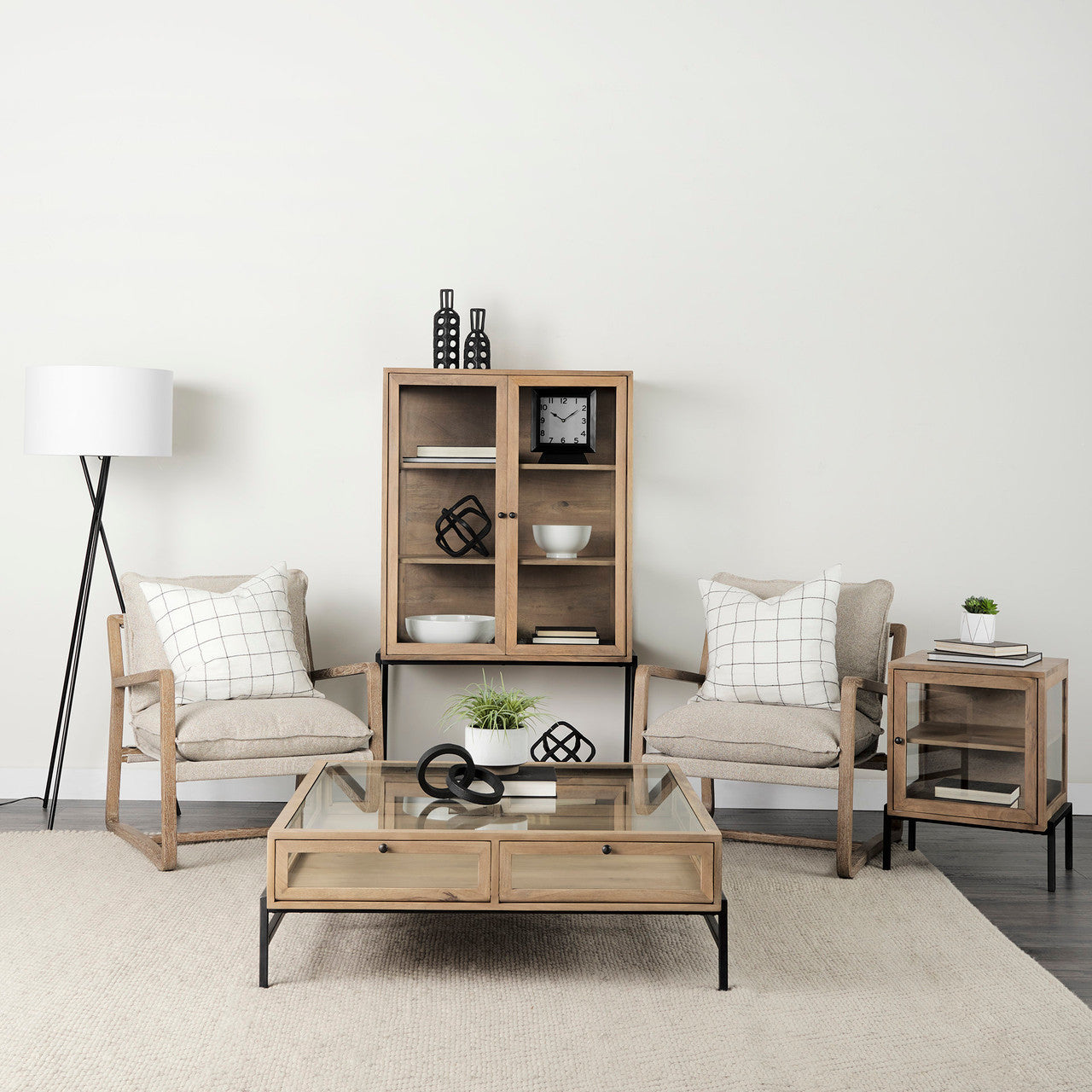 Arelius 20L x 18W x 26H Light Brown Wood W/ Black Metal Frame End/Side Table