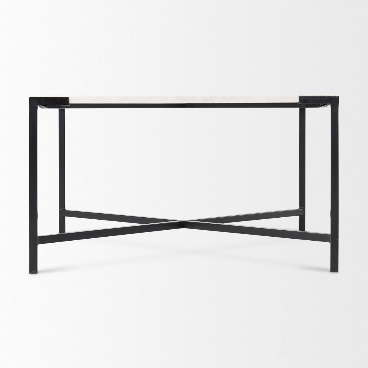 Lucas 30x30 White Marble Top Black Metal Base Coffee Table