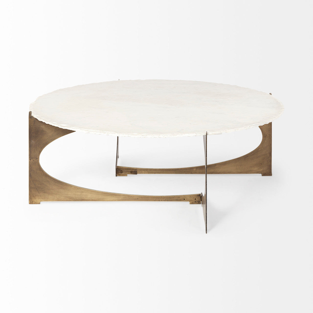 Reinhold 49" Round White Marble Top Gold Metal Base Coffee Table