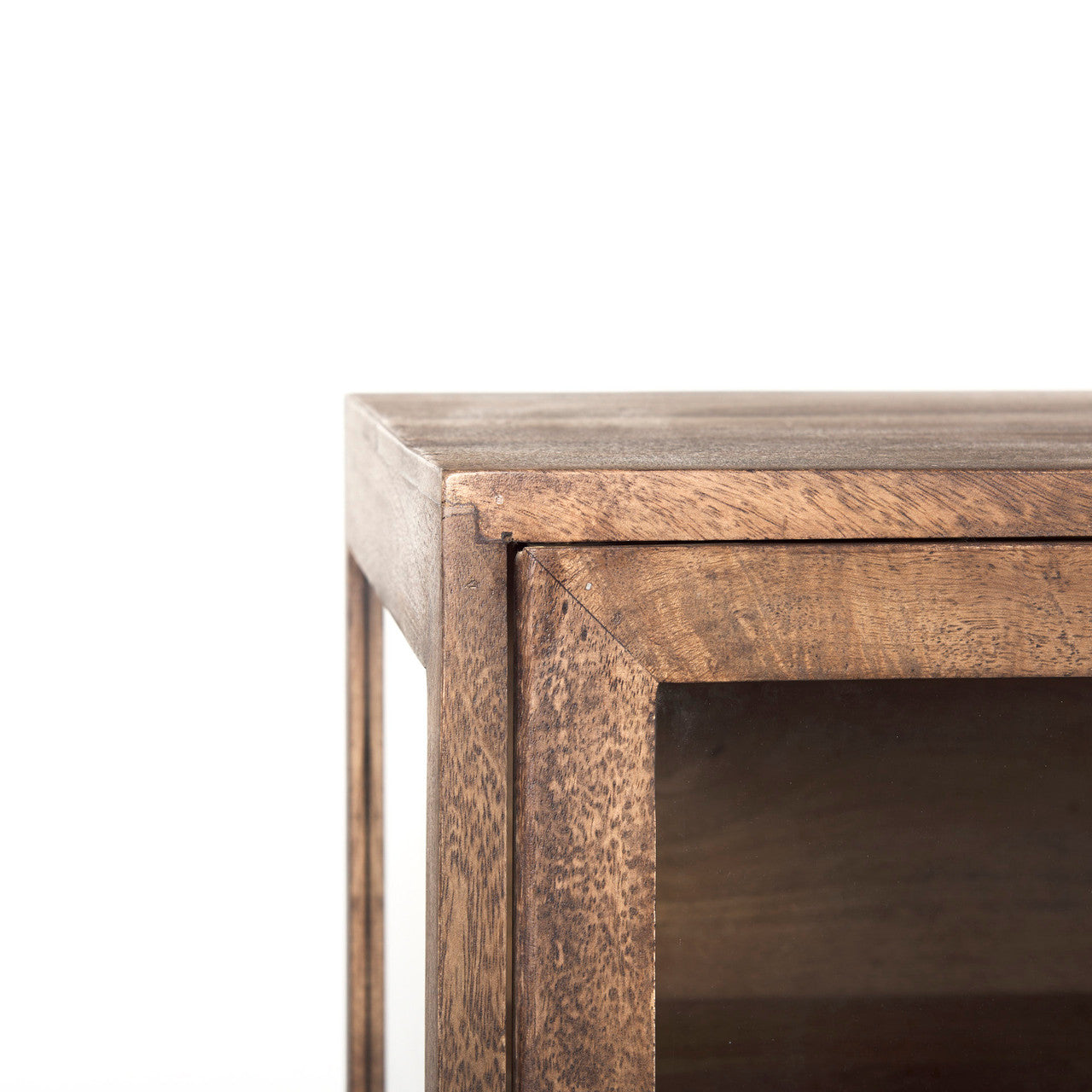 Arelius 70L x 18W x 32H Medium Brown, Black Metal Base w/ 4 Glass Door Cabinets Sideboard