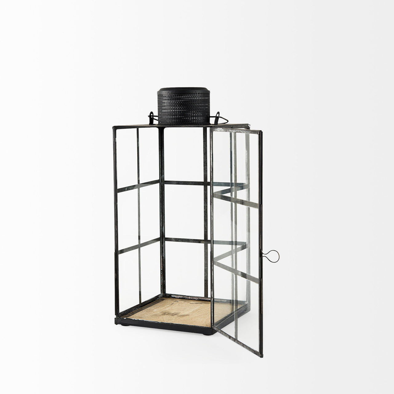 Gamfield 6.1L x 6.1W x 13.4H Medium Black Metal and Glass Lantern