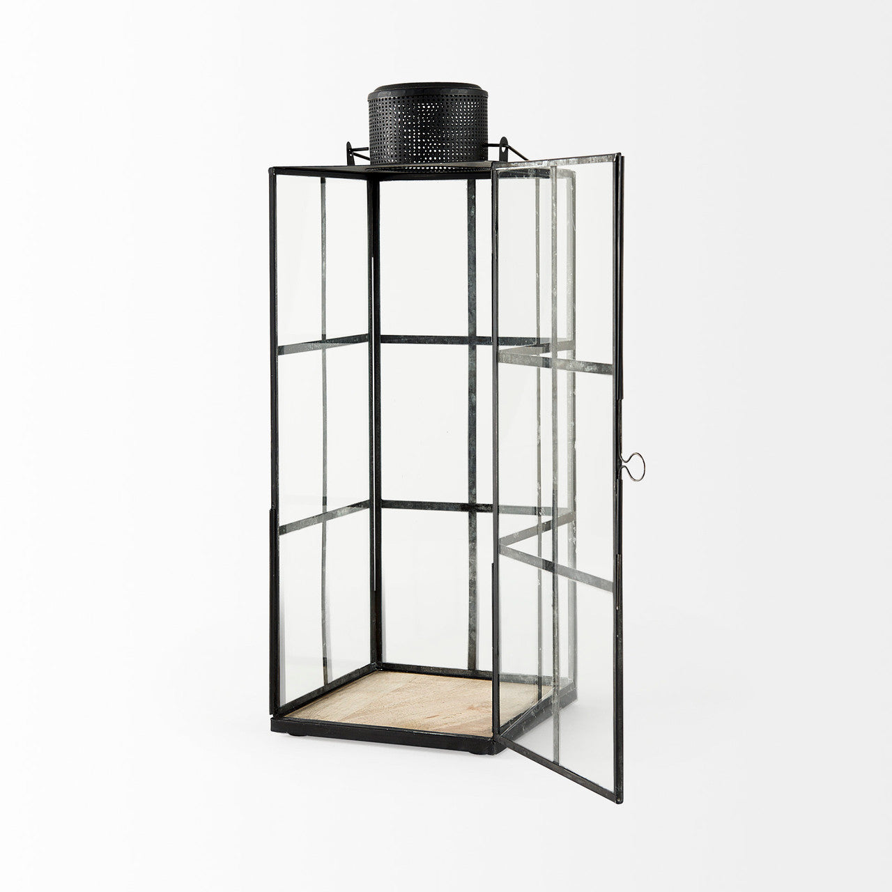 Gamfield 6.1L x 6.1W x 16.7H Large Black Metal and Glass Lantern