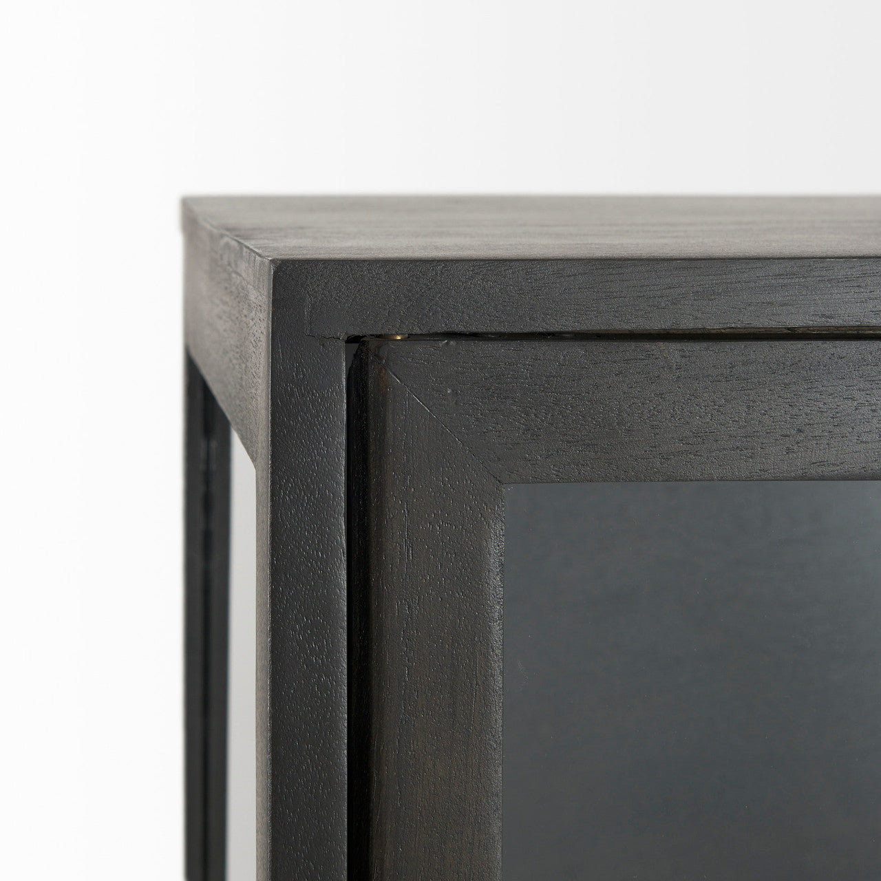 Arelius 36L x 18W x 63H Black-Brown Wood W/ Black Metal Base Display Cabinet