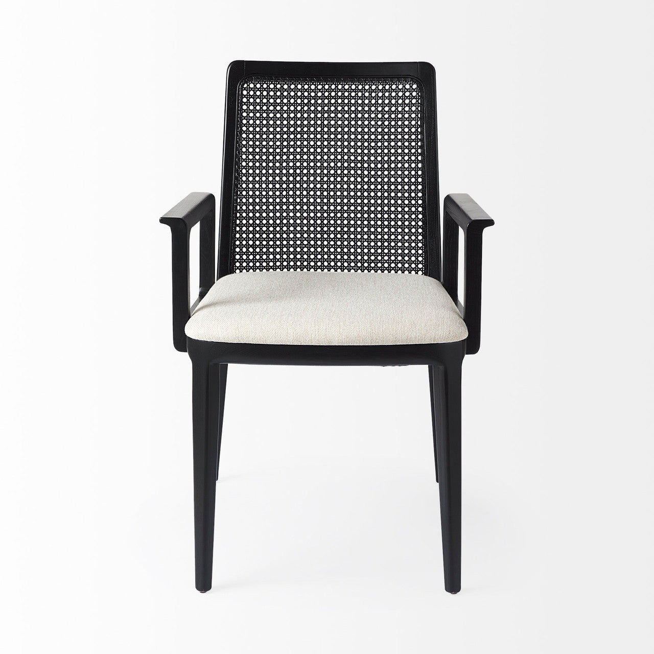 Clara Black Wood W/ Cream Fabric Seat and Cane Back Dining Chair