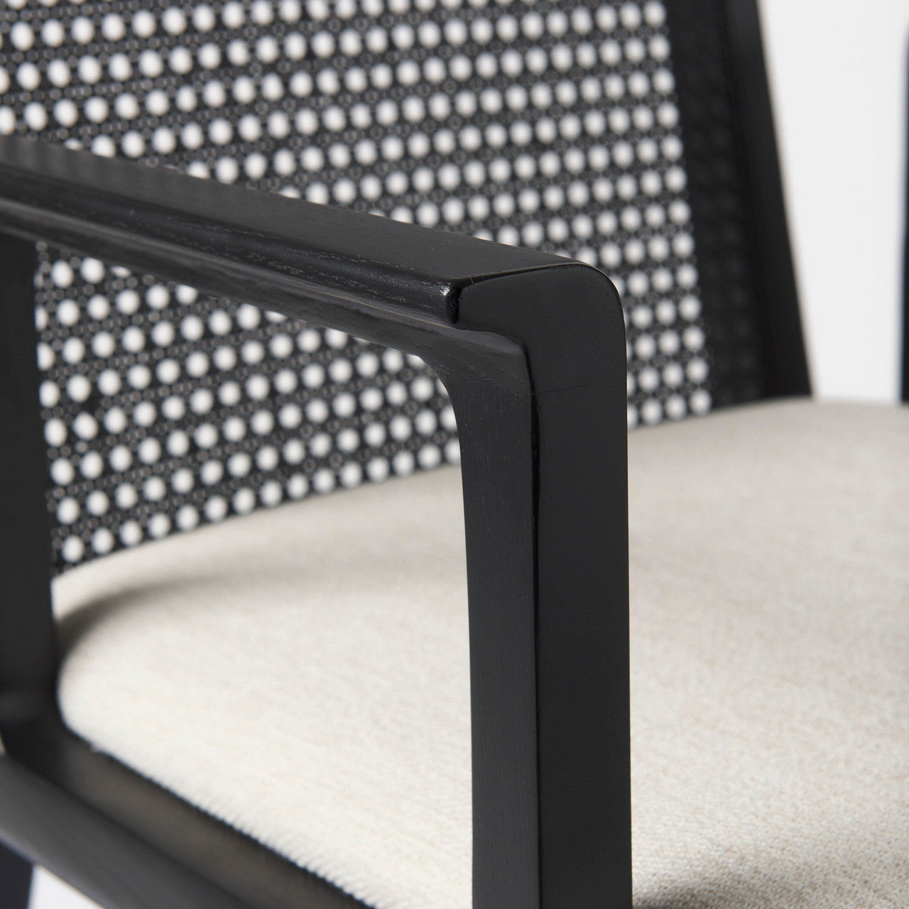 Clara Black Wood W/ Cream Fabric Seat and Cane Back Dining Chair