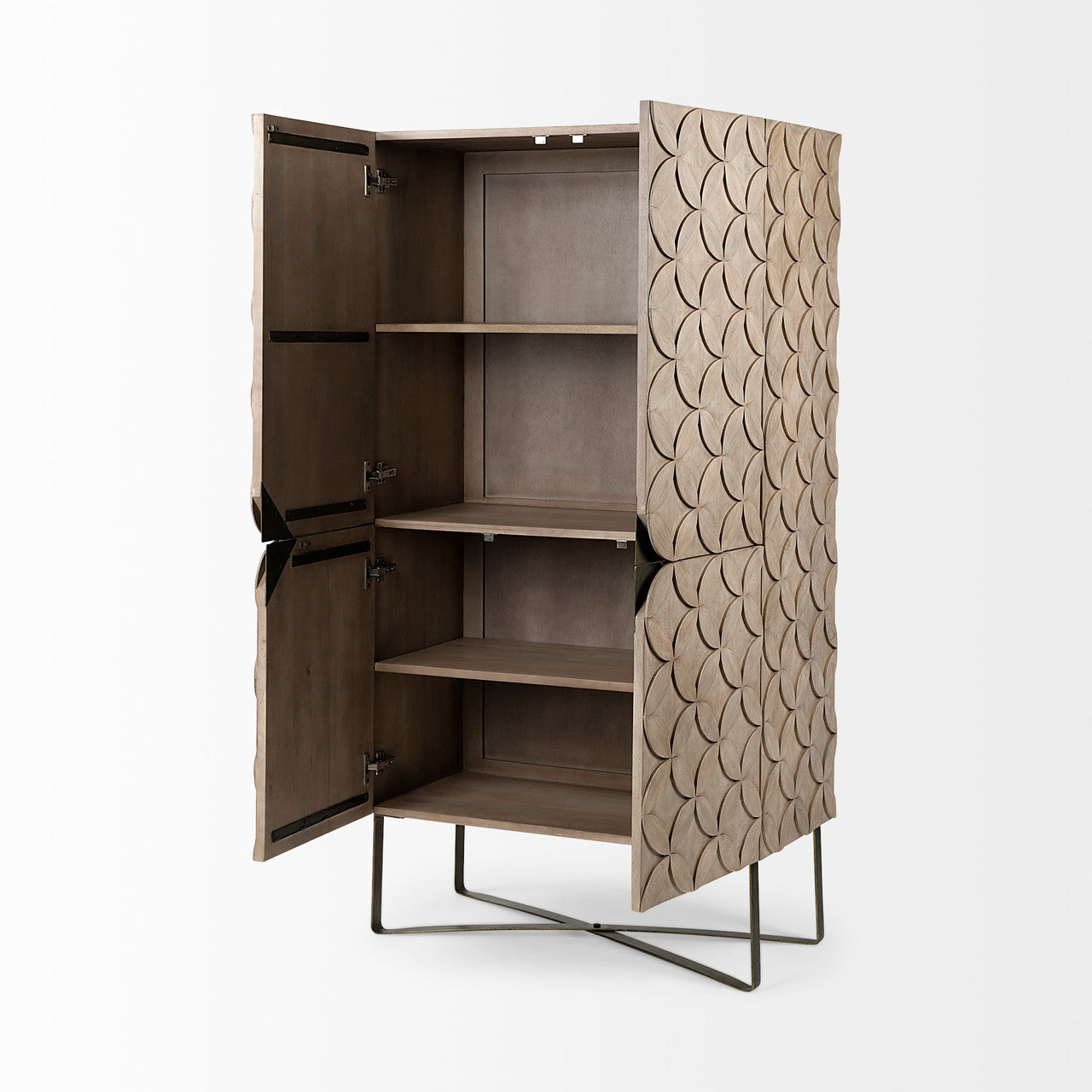 Excelsior II 68.1" H Light Brown Wood Gold Iron Base Storage Cabinet