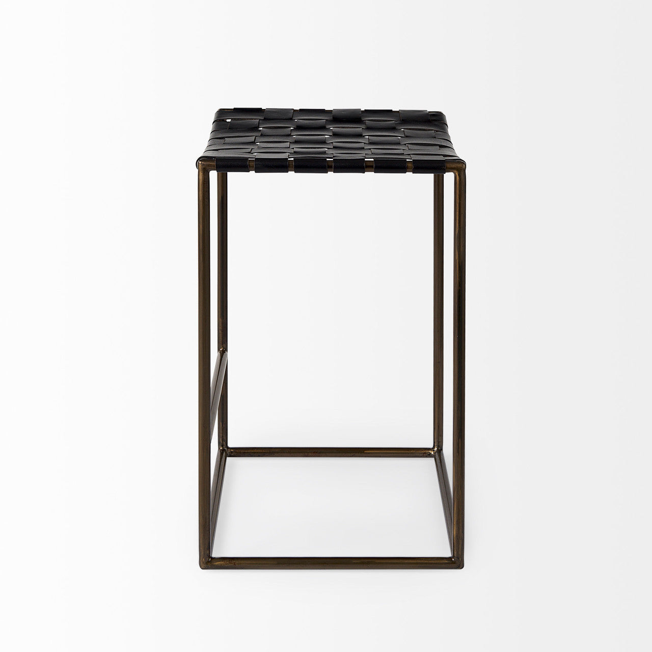 Clarissa 18.0L x 16.0W x 26.25H Black Woven Leather Seat W/ Gold Frame Counter Stool