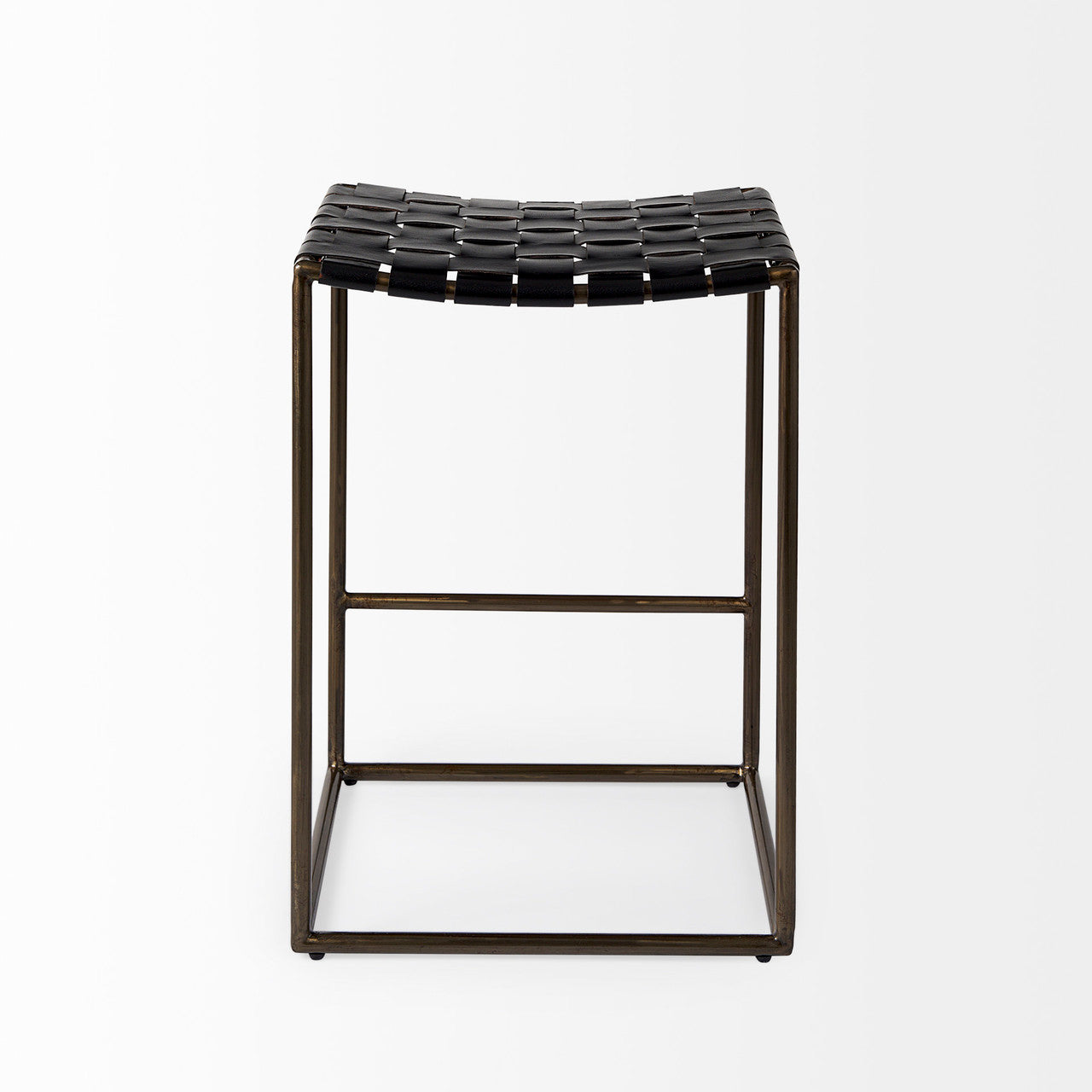 Clarissa 18.0L x 16.0W x 26.25H Black Woven Leather Seat W/ Gold Frame Counter Stool