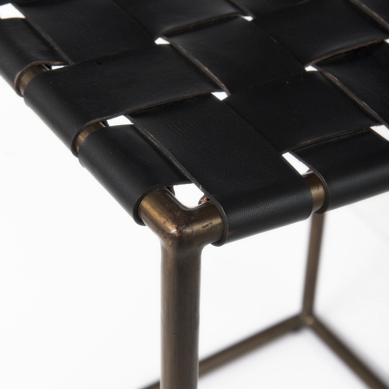 Clarissa 18.0L x 16.0W x 26.25H Black Woven Leather Seat W/ Gold Frame Counter Stool