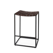 Clarissa 18.0L x 16.0W x 26.25H Dark Brown Woven Leather Seat W/ Black Iron Frame Counter Stool