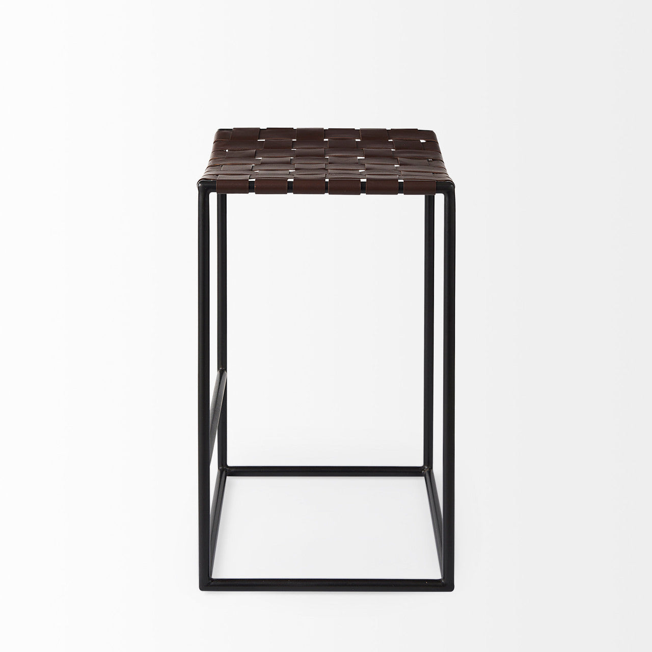 Clarissa 18.0L x 16.0W x 26.25H Dark Brown Woven Leather Seat W/ Black Iron Frame Counter Stool