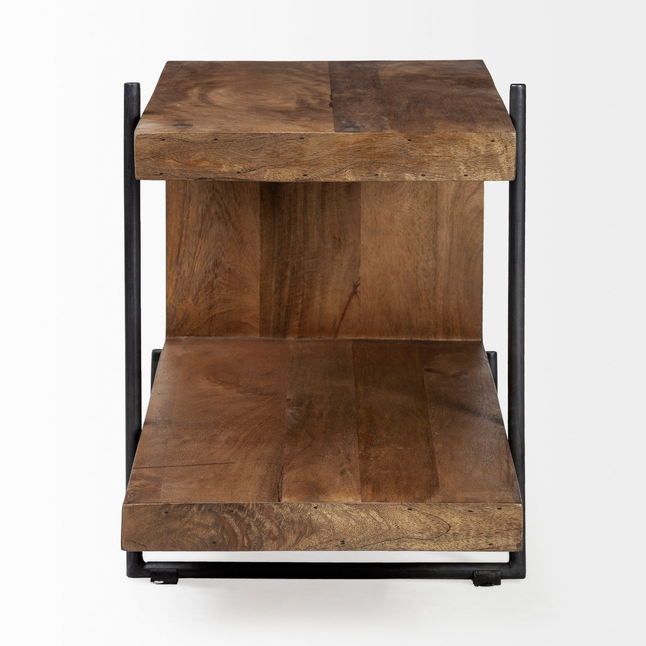 Maddox 30L x 18W x 22H Medium Brown Wood w/ Black Metal U-shaped End/Side Table