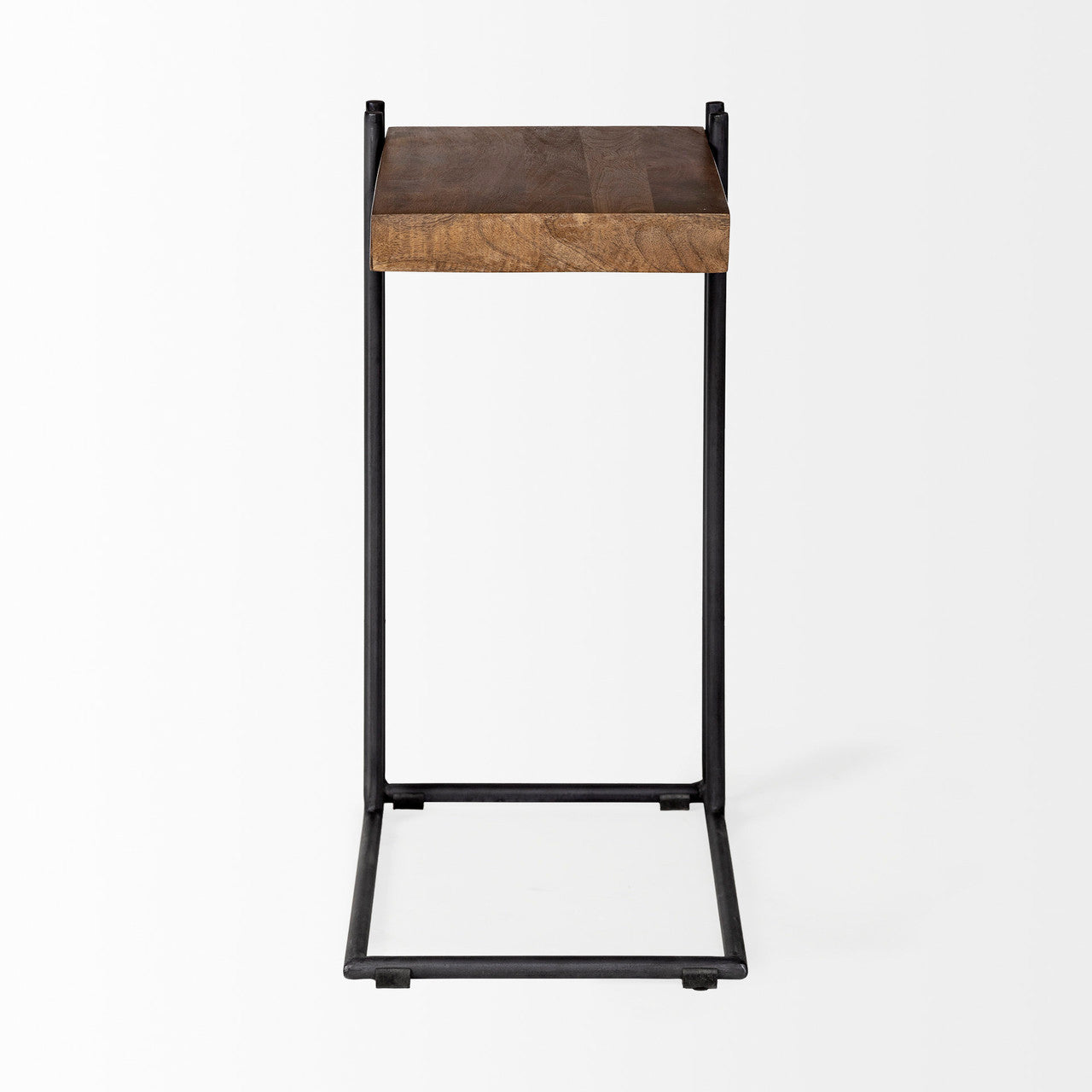 Maddox 16L x 13.5W x 27H Medium Brown Wood w/ Black Metal C-shaped End/Side Table