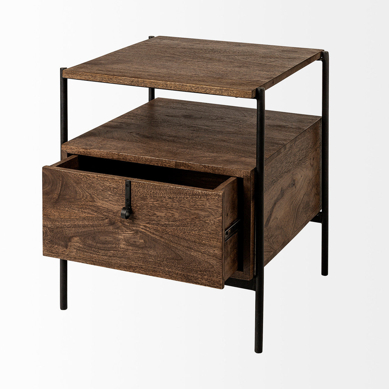 Glenn I 20L x 21W x 24H Dark Brown Wood w/ Black Iron Frame Square End/Side Table
