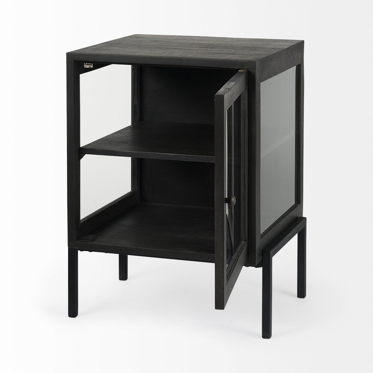 Arelius 20L x 18W x 26H Black-Brown Wood W/ Black Metal Frame End/Side Table