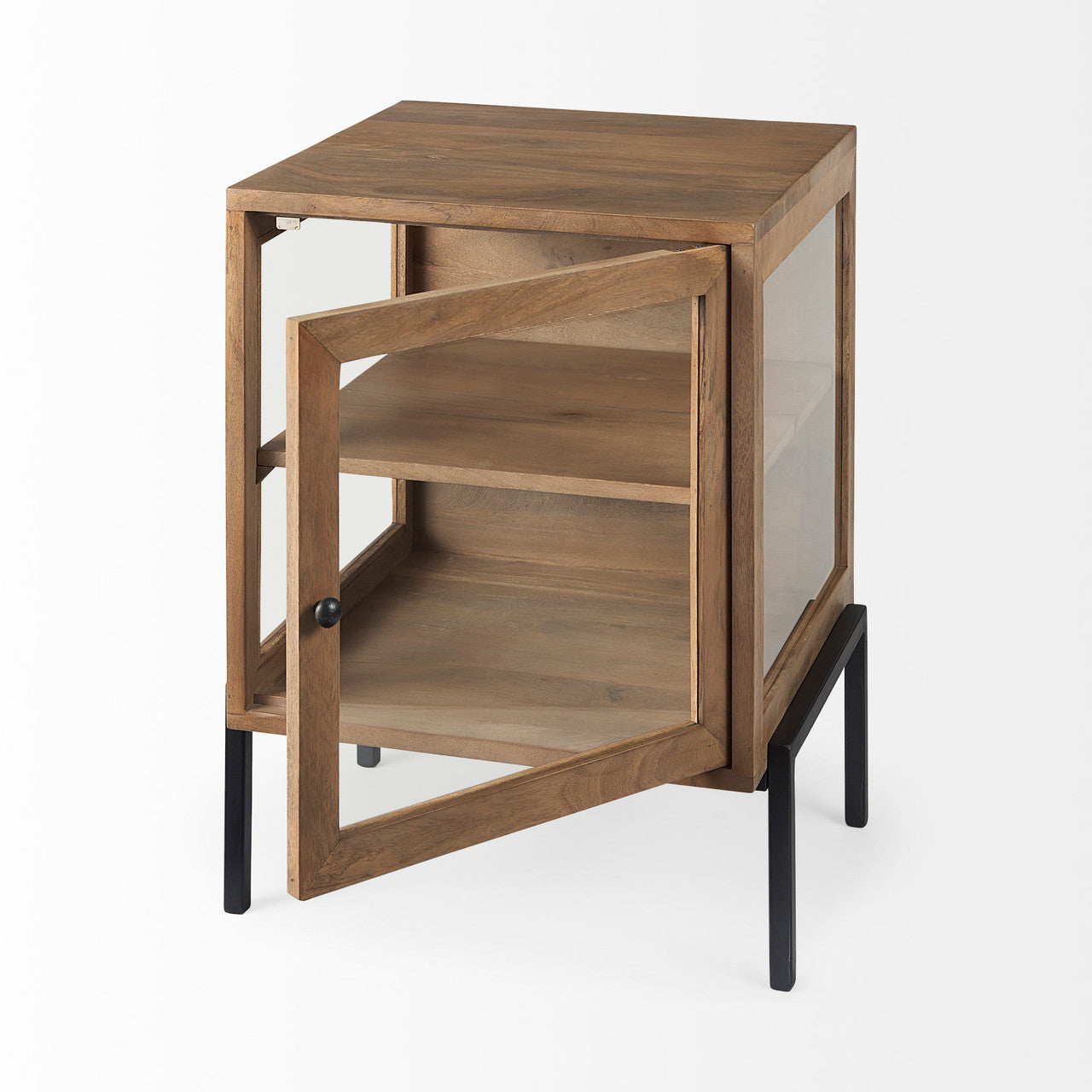Arelius 20L x 18W x 26H Light Brown Wood W/ Black Metal Frame End/Side Table