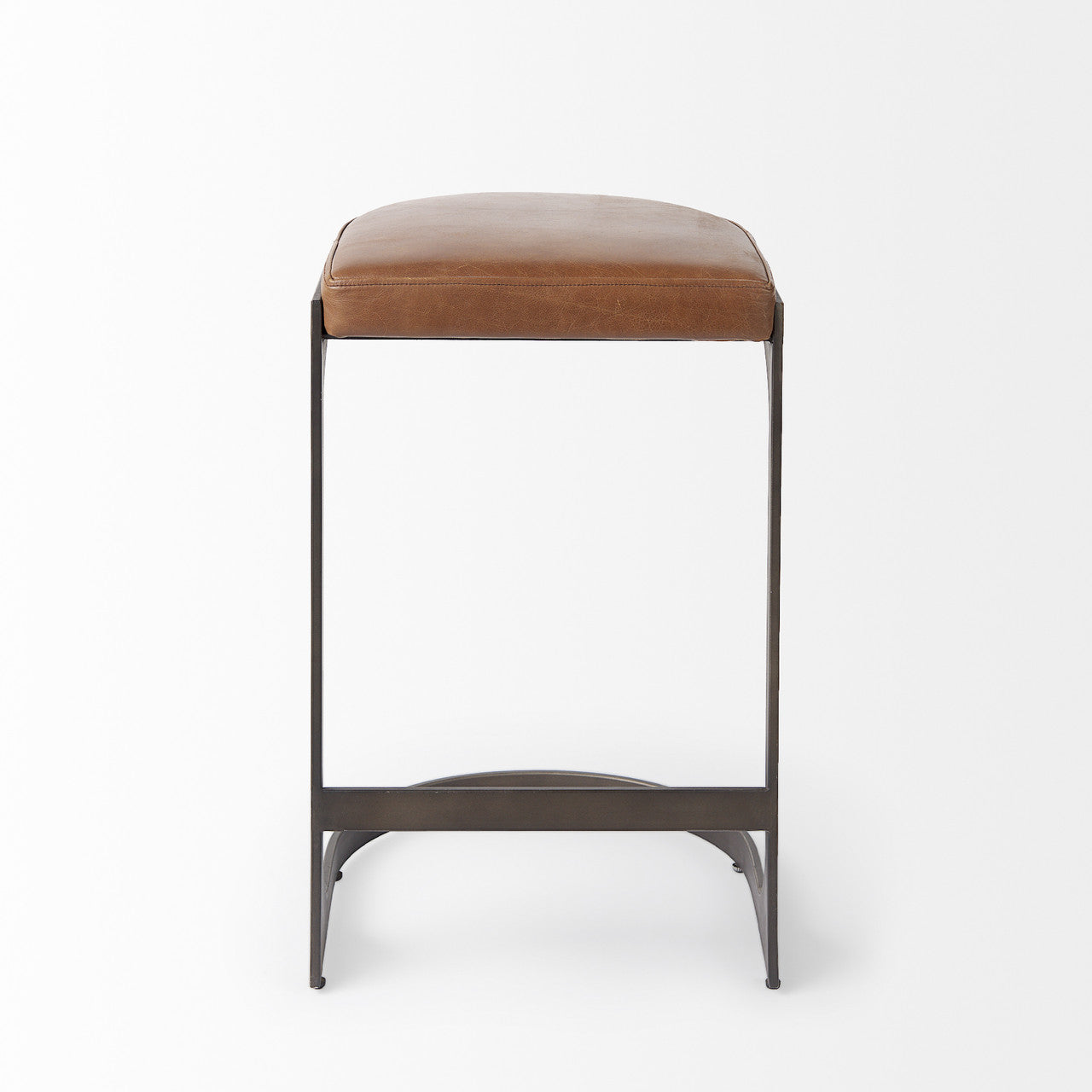 Tyson 17L x 18W x 28H Brown Leather W/ Metal Frame Counter Stool