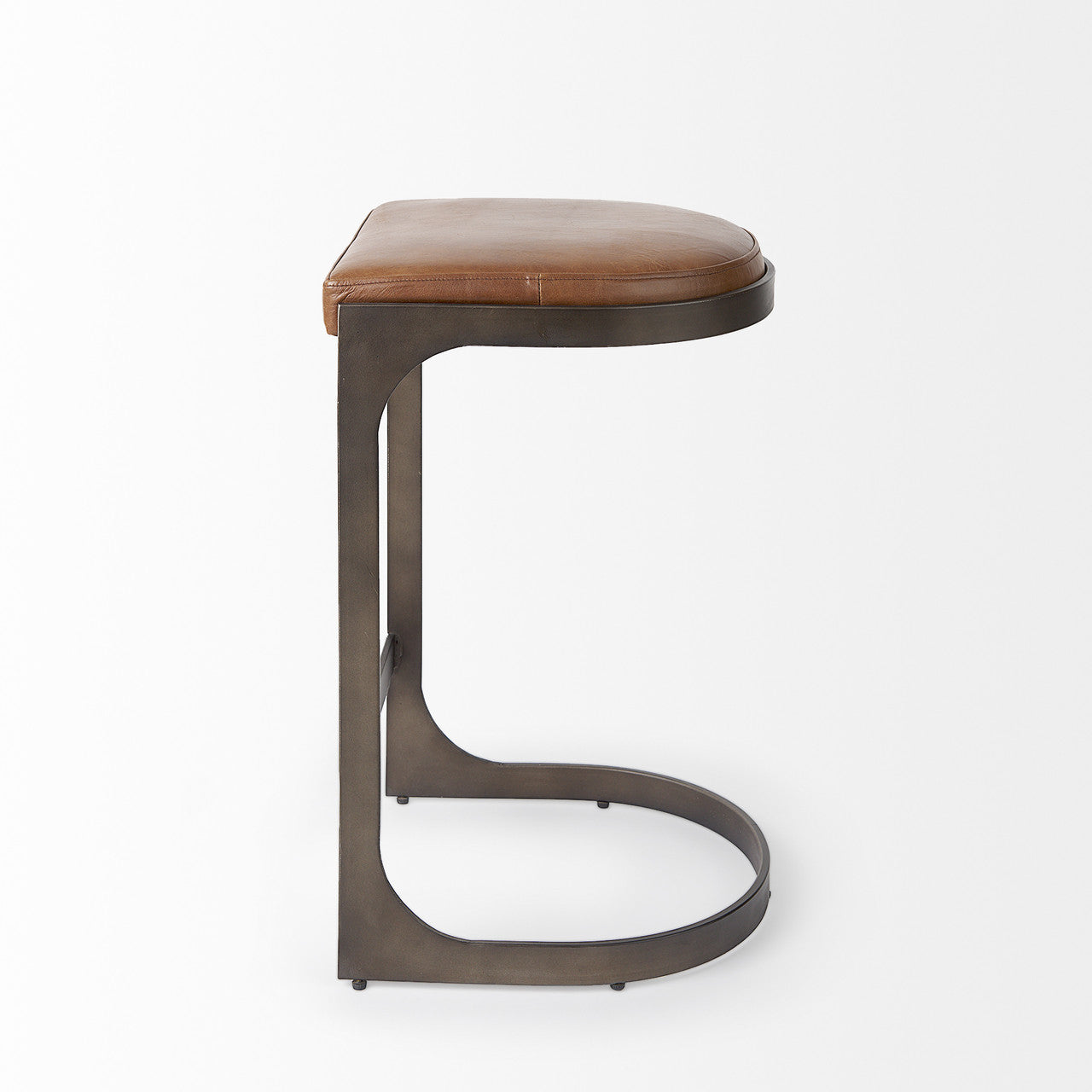 Tyson 17L x 18W x 28H Brown Leather W/ Metal Frame Counter Stool