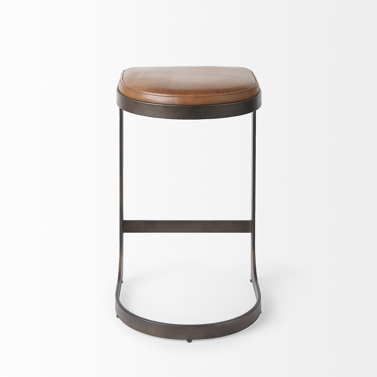 Tyson 17L x 18W x 28H Brown Leather W/ Metal Frame Counter Stool
