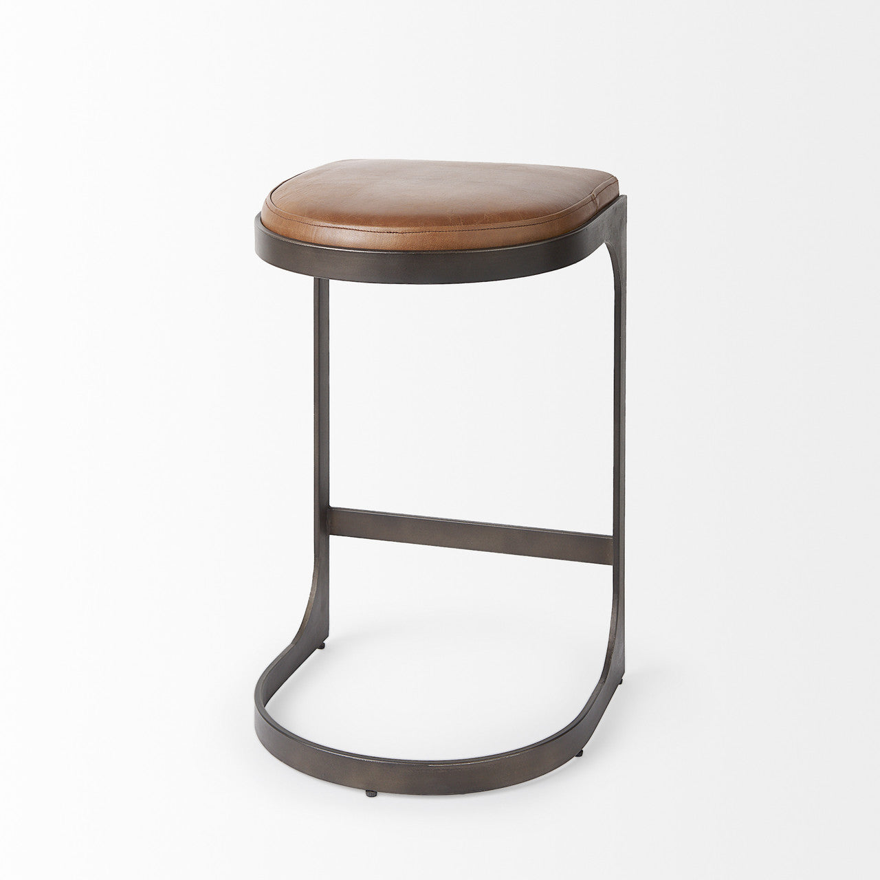 Tyson 17L x 18W x 28H Brown Leather W/ Metal Frame Counter Stool